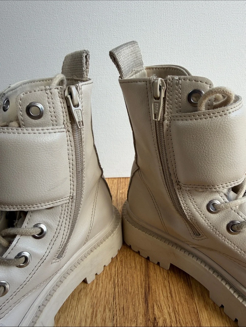 Zara Kids Cream Combat Boots.